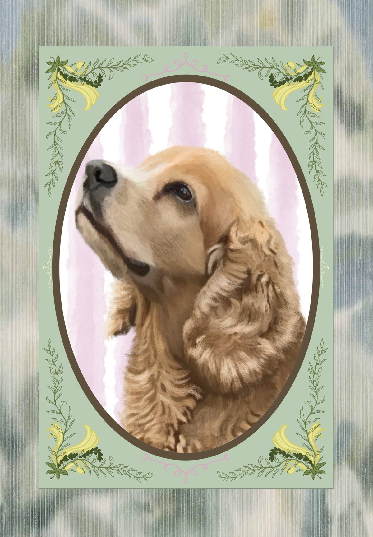 ✿Sage Wild Vine Frame✿ Hand-Illustrated Personalized Pet Portrait